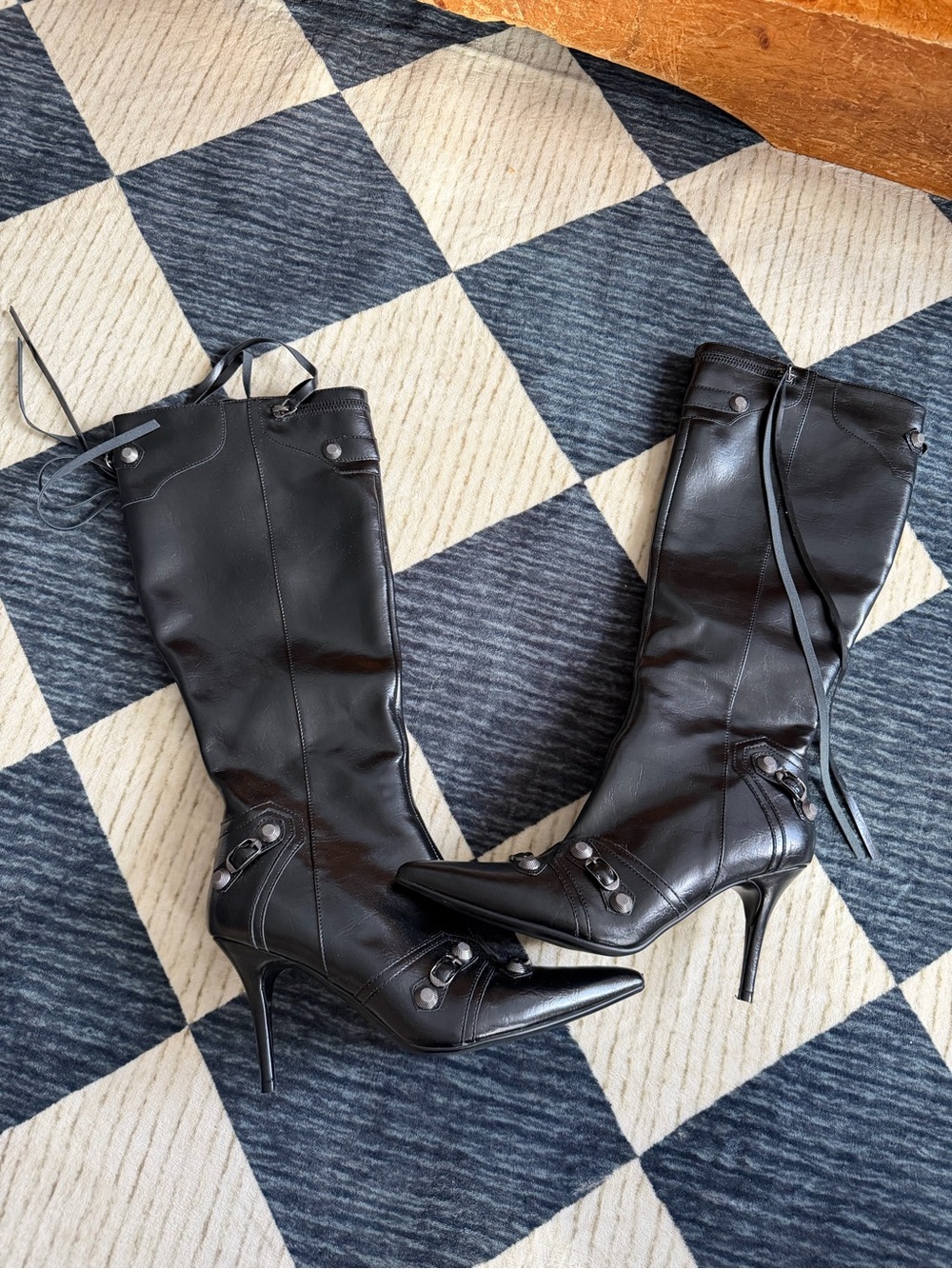 Women's Tall Pointed-Toe Stiletto Studded Zipper Boots Size 9